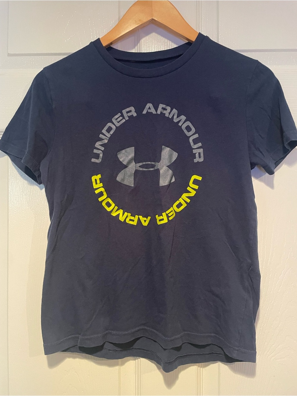 Under Armour Navy Short Sleeve Tee with Yellow Logo Accent